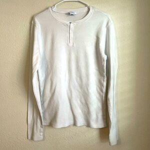 The Company Store White Long Sleeve Henley Shirt size S